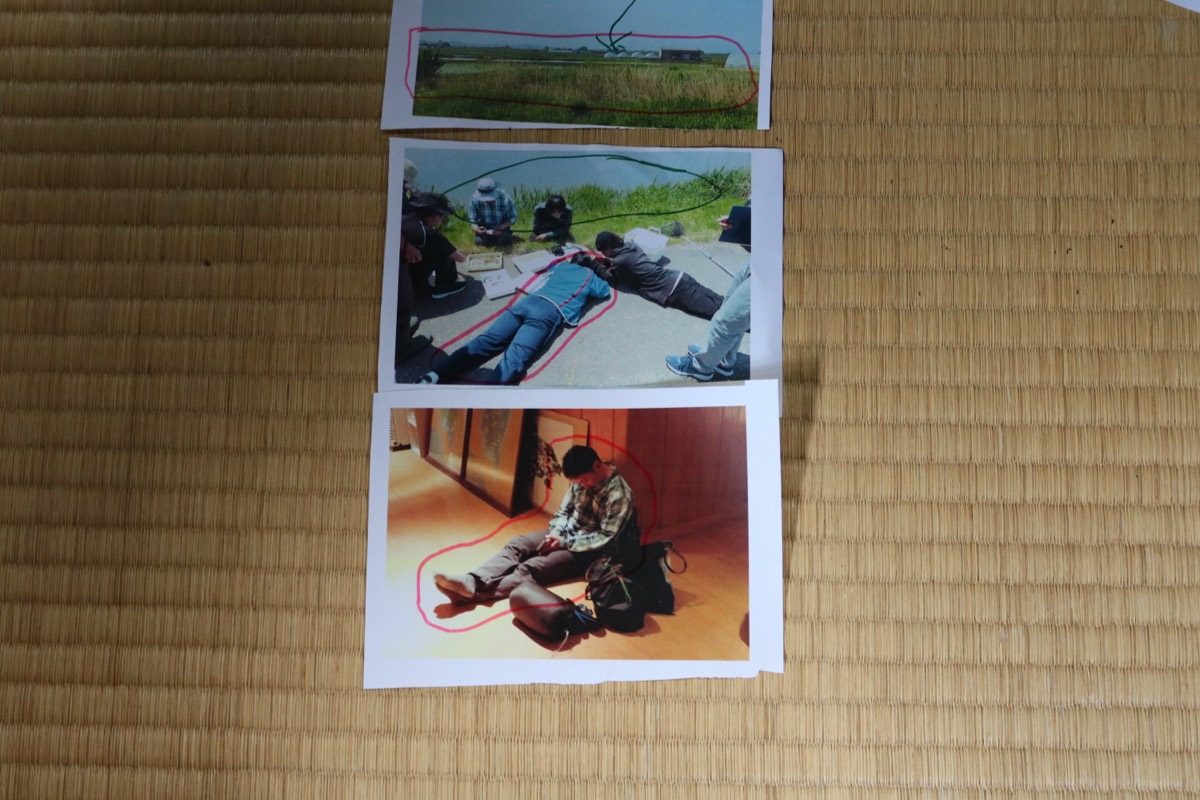 写真カードの列。それぞれの写真に色ペンで注目箇所が囲まれている